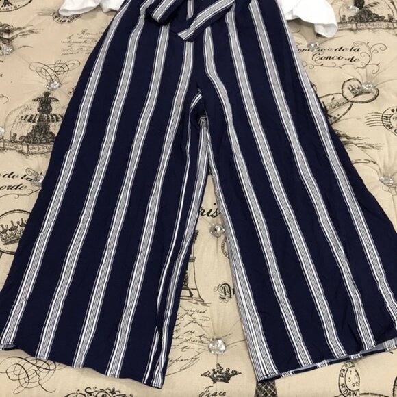 Maison Jules Navy Belted Striped Jumpsuit - Picture 4 of 5